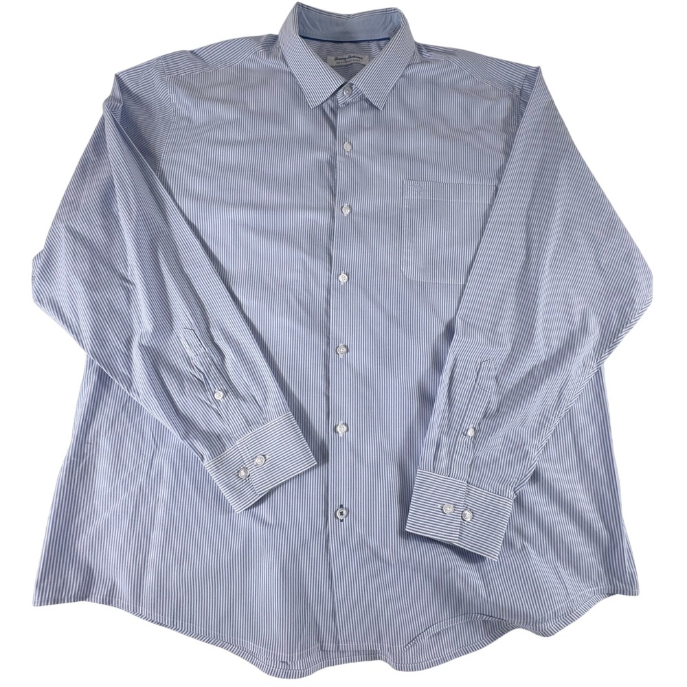 Tommy Bahama The‎ Newport Coast Shirt Men XXL Blue Stripe Long Sleeve Pima